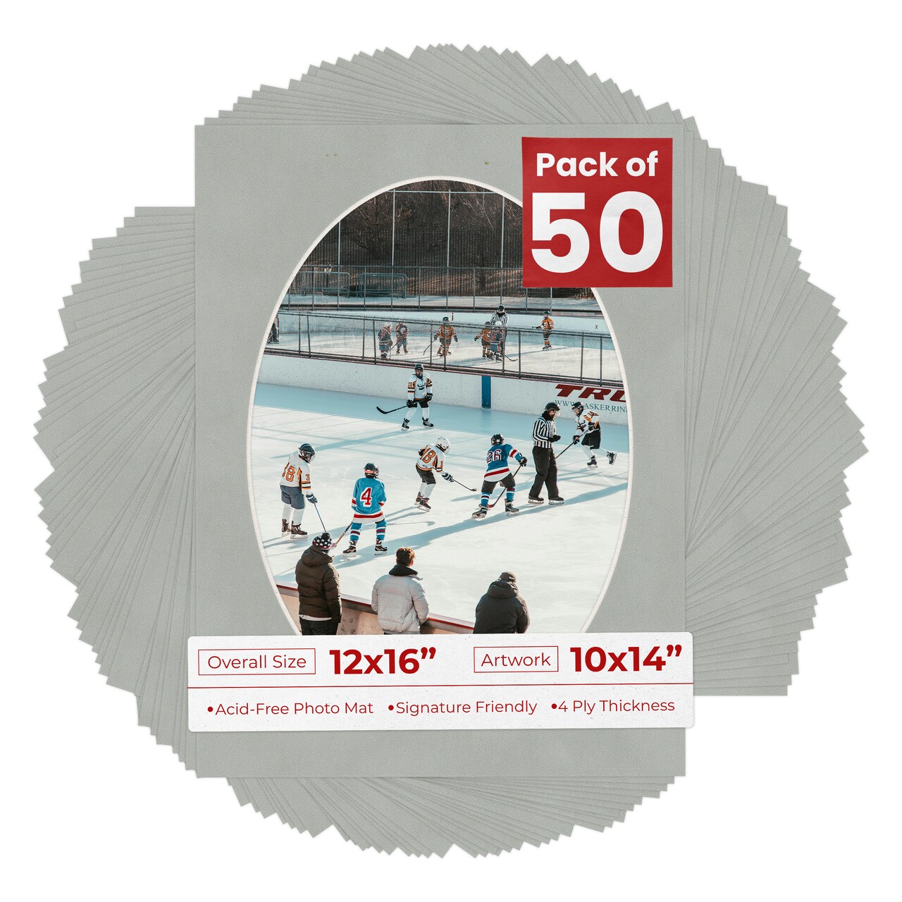 Light Grey Suede Mat Board for 12x16 Frames - Oval Opening for 10x14 Photos